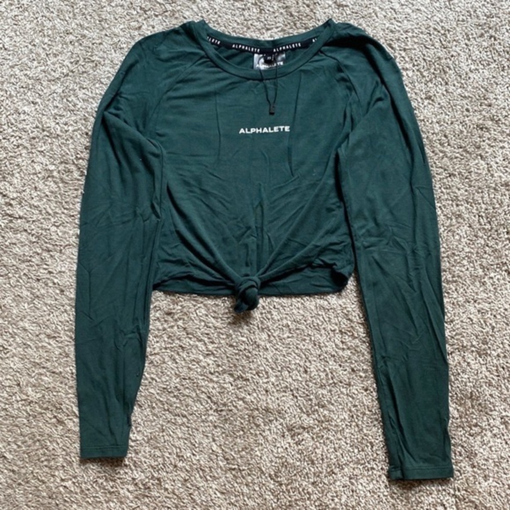 Alphalete Green Tie Front Long Sleeve Top
